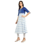 Disha Patani Collection Blue and White Round Neck Printed Kurta-Small