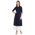 thumbnail image 1 of Disha Patani Collection Deep Blue Band Collar Yarn-dyed Kurta-XX Large, 1 of 6