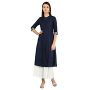 Disha Patani Collection Deep Blue Band Collar Yarn-dyed Kurta-XX Large