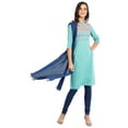 thumbnail image 1 of Disha Patani Sky Blue Band Collar Yarn-dyed Kurta-X Large, 1 of 6