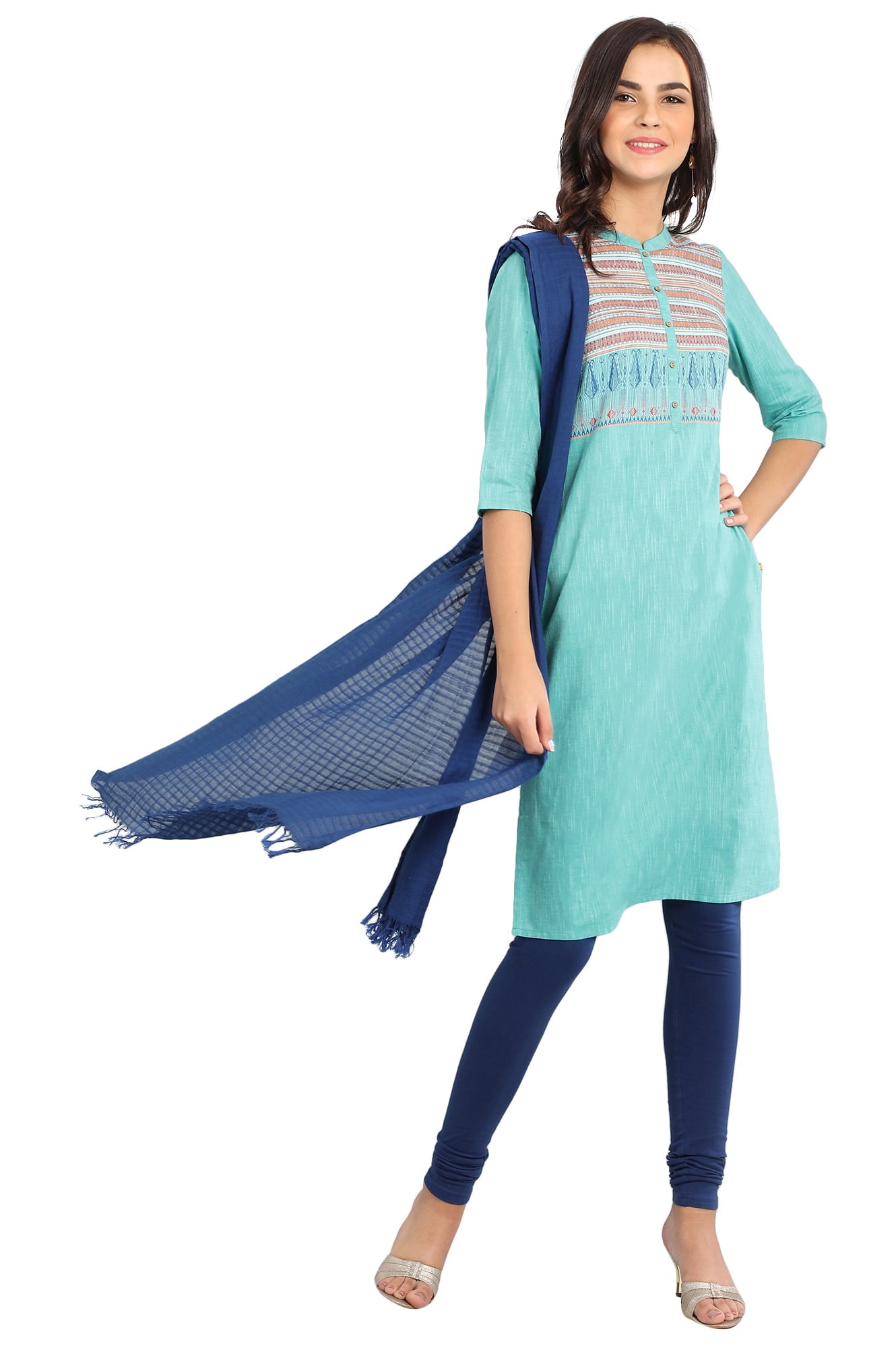 1330px x 2000px - Disha Patani Sky Blue Band Collar Yarn-dyed Kurta-XX Large - Walmart.com