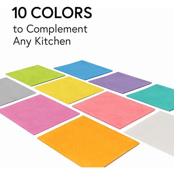 Dishcloths, Cellulose Sponge Cloths – Bulk 10 Pack of Eco-Friendly, No Odor, Reusable Cleaning Cloths for Kitchen – Absorbent Dish Cloth Hand Towel – Assorted