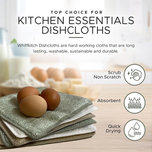 Dishcloths Dishrags for Kitchen and Household Cleaning 6x7 6-Pack Non-Scratch 2-Ply Weave, Rayon Derived from Bamboo, Absorbent, Washable, Long-Lasting