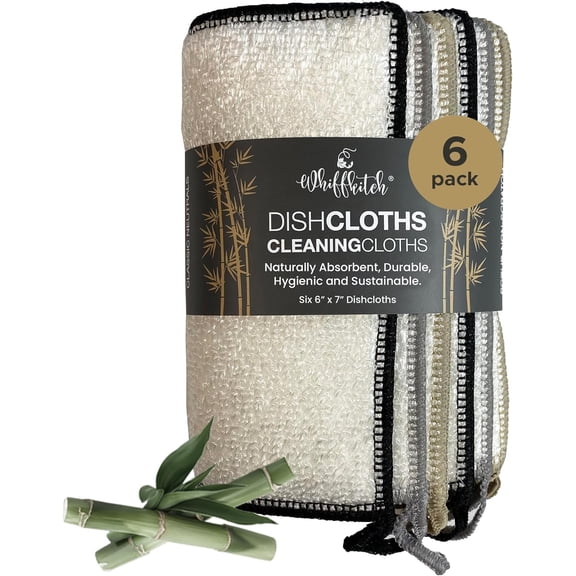 Dishcloths Dishrags for Kitchen and Household Cleaning 6x7 6-Pack Non-Scratch 2-Ply Weave, Rayon Derived from Bamboo, Absorbent, Washable, Long-Lasting