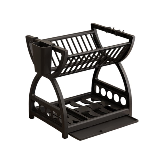 Dishes Drying Rack and Drainboard Set 2-Tier Black Large Dishes Rack for Kitchen Countertops Large Dishes Strainer Organizer with Hooks Cutlery Holders