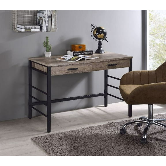 Disho Built-in USB Port Writing Desk, Light Weathered Oak & Black Finish 92720