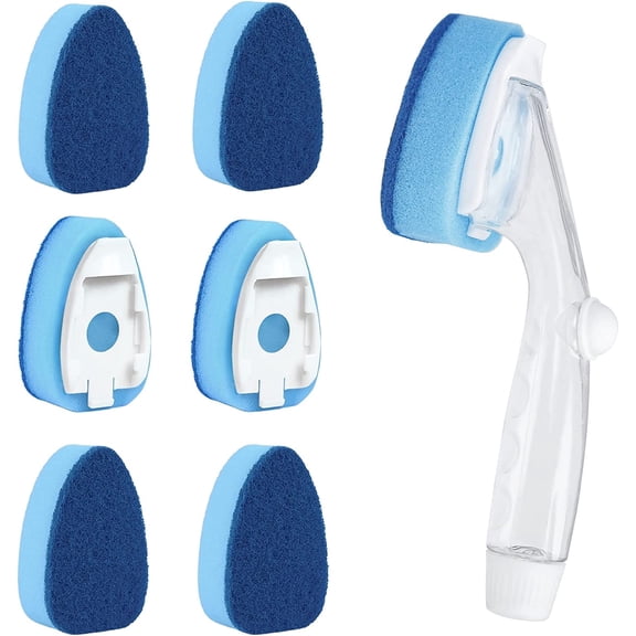Dishwand Refills Sponges Heads with Soap Control Handle, 6 Non-Scratch Replacement Sponge Head for Dish Wand,Leak-Proof Handle,Universal Compatible Soap Dispensing Brush for Kitchen,Dishwasher