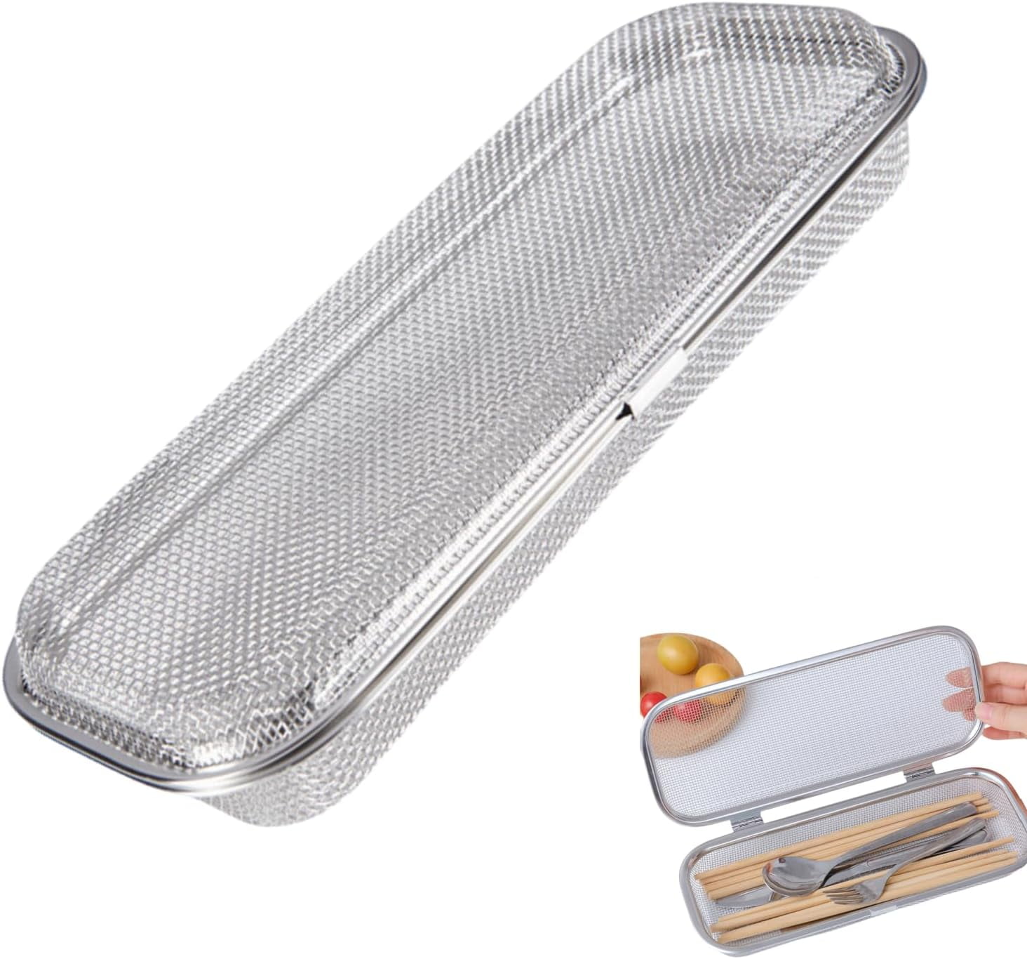 ABPETE Dishwasher Basket, Stainless Steel Dishwasher Silverware Basket, Replacement Utensil Rectangular Mesh Drain for Small Items
