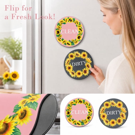 Roundup Design Dishwasher Clean Dirty Sign | with Double Sided Sunflower Wreath Design ...