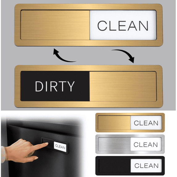 Dishwasher Clean Dirty Sign-Stainless Steel Clean Dirty Magnet for Dishwasher,Dishwasher Slider Easy To Indicator - Kitchen Gadgets (Gold)