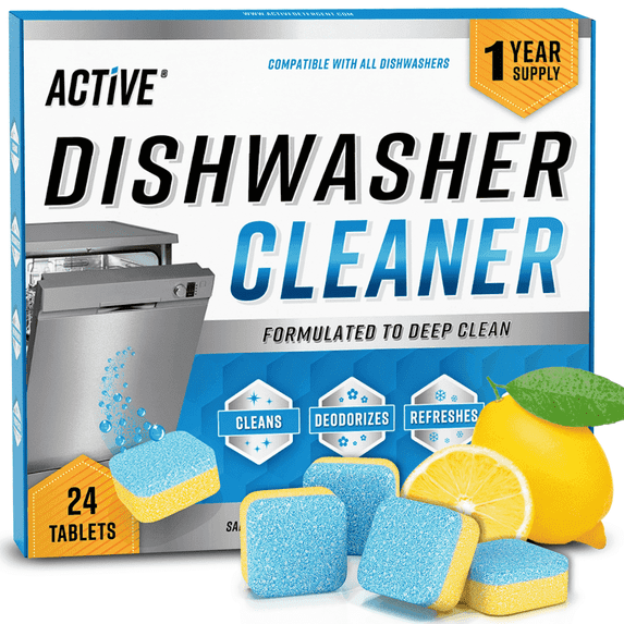 Active Dishwasher Cleaner and Deodorizer Tablets, Descaler Removes Limescale and Odors, 24 Count