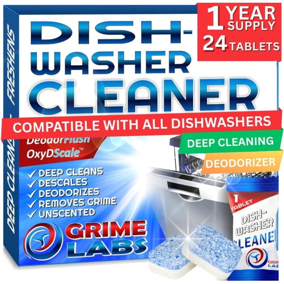 Dishwasher Cleaner Deodorizer Descaler Tablets, 24 pack Heavy Duty Deep Clean and Natural Limescale Remover, Dish Washer Cleaner Machine Pods, 12 Months Supply