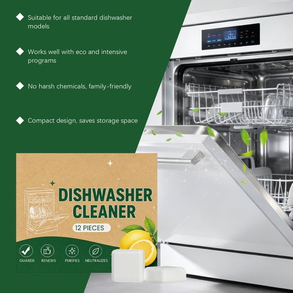 Dishwasher Cleaner And Deodorizer Tablets, 12 Pack Cleaning Tablets, Remove Limescale, Grease And Odors, For Adult Use, Fits Most Dishwashers, Eco-Friendly Packaging