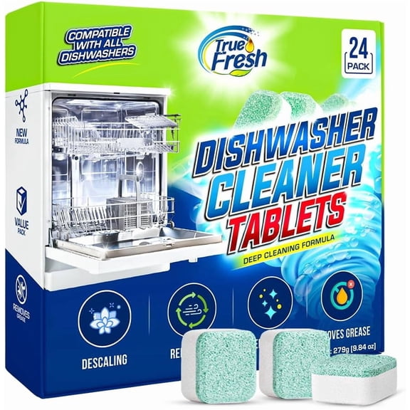 Dishwasher Cleaner & Deodorizer Tablets 24-Pack Deep Clean, Fresh, Sparkling Cleaning for Spray Arms, Filters Drains Removes Grease, Residue Hard Water Buildup