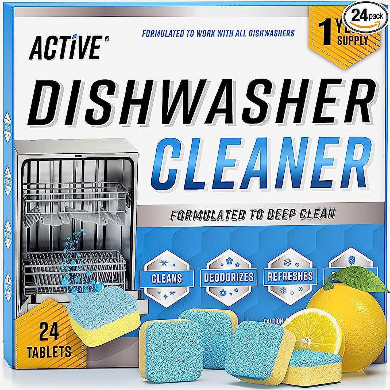 Dishwasher Cleaner And Deodorizer Tablets - 24 Pack Deep Cleaning Descaler Pods for Dish Washer Machine, Heavy Duty, Septic Safe, Natural Limescale Remover, Calcium, Odor, Smell - 12 Month Supply