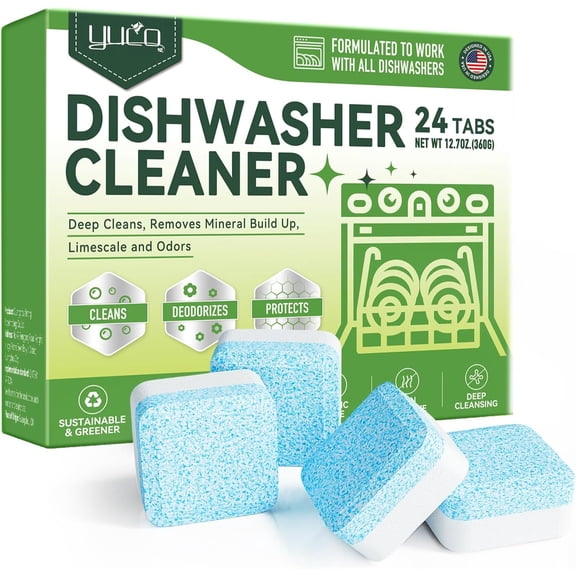 Dishwasher Cleaner and Deodorizer Tablets - 24 Pack,Deep Cleaning,Natural Formula,Effective Limescale & Odor Removal,Calcium,Scale,Hard Water Stains,Oil,Compatible with All Models