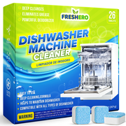 Dishwasher Cleaner and Deodorizer Tablets 26-Pack, Deep Cleaning Descaler for Dishwasher Machine, Heavy Duty, Septic Safe, Removes Grease & Build-ups, 1 Year of