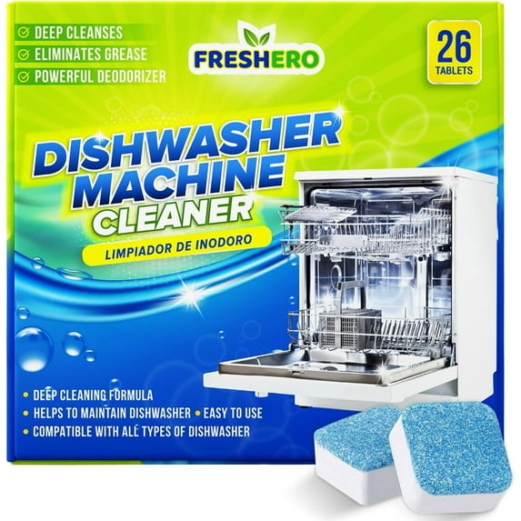 Dishwasher Cleaner and Deodorizer Tablets 26-Pack, Deep Cleaning Descaler for Dishwasher Machine, Heavy Duty, Septic Safe, Removes Grease & Build-ups, 1 Year of Cleaning Supplies (No Scent)