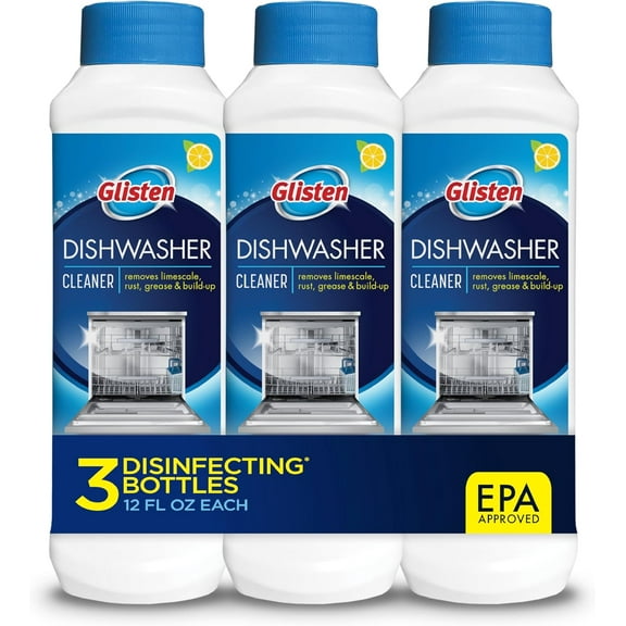 Dishwasher Cleaner, Removes Limescale, Rust, Buildup, and Grease, Lemon Scent, Made in the USA, 12 Ounce Bottle, 3-Pack