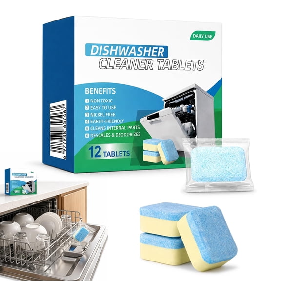 Dishwasher Cleaner Tablets, 12-Pack Deep Cleaning Descaler Pods for Grease and Grime, 2 Sets