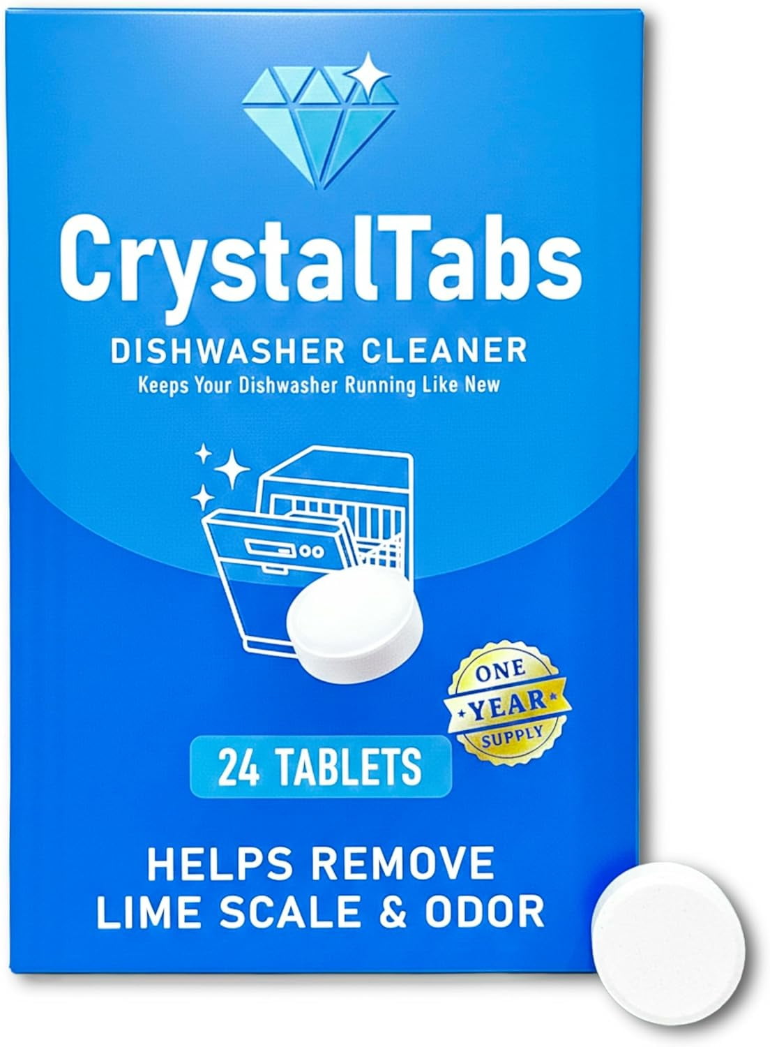 Dishwasher Cleaner Tablets – 24 Count, Fragrance-Free – Helps Remove Lime Scale & Odor, Year Supply, Eco-Safe Formula