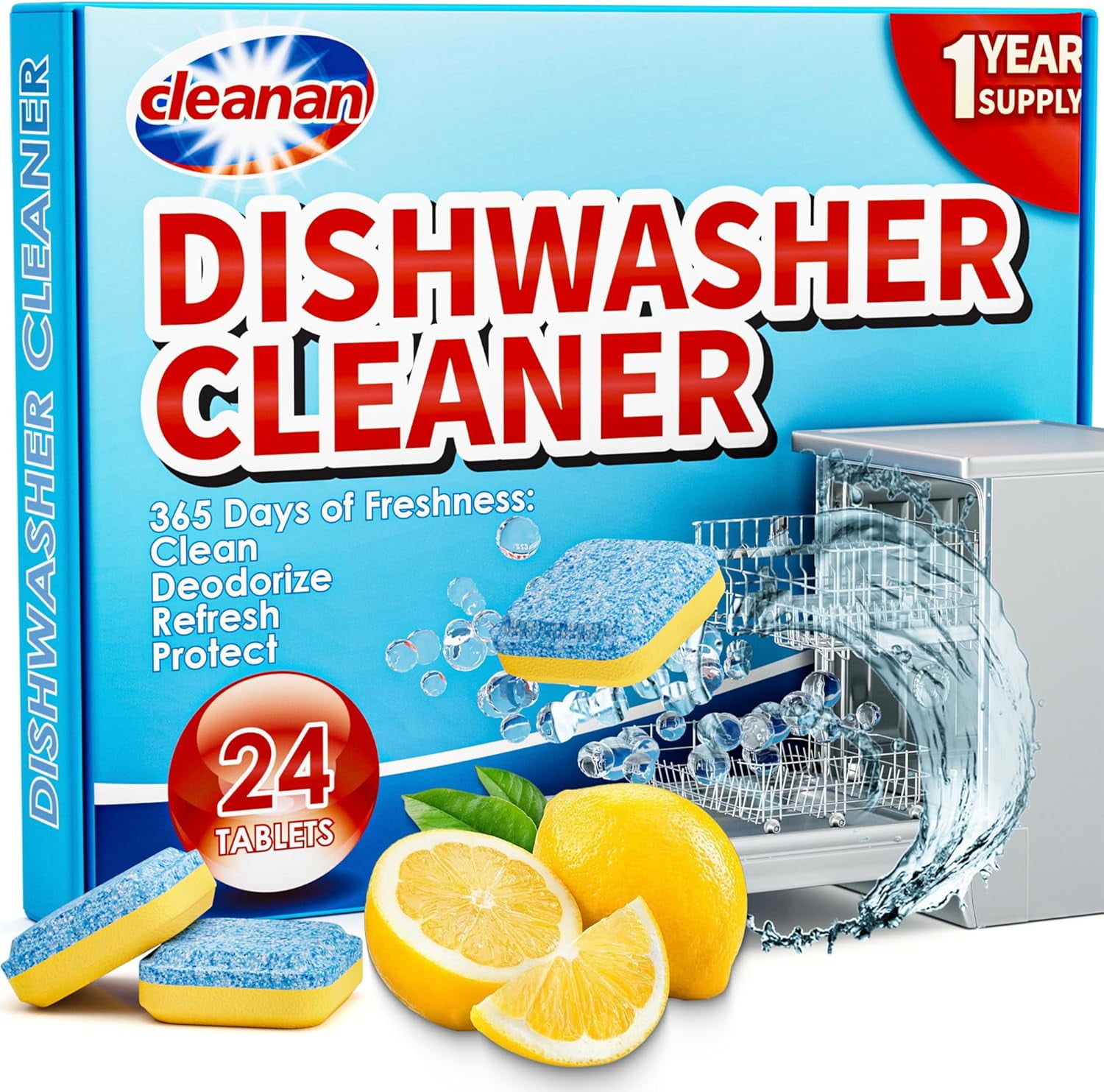 Dishwasher Cleaner Tablets - 24 Pack Powerful Descaling and Refreshing Pods, Deep Cleaning for Dish Washer Machine, Heavy Duty Sparkling Clean Yearly Supply.