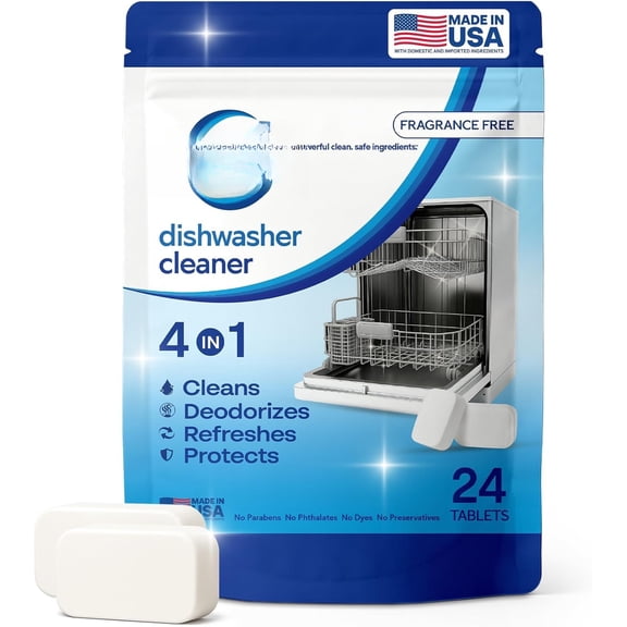 Dishwasher Cleaner Tablets - 4-in-1 Cleans, Deodorizes, Refreshes & Protects - Removes Odor, Buildup & - , No Harsh , Safe for Dishwashers -