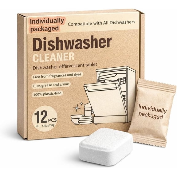 Dishwasher Cleaner Tablets | Eliminates Limescale, Grease & Odors | Septic Safe, Fragrance-Free, Plastic-Free | Deep Clean & Maintain All Dishwashers
