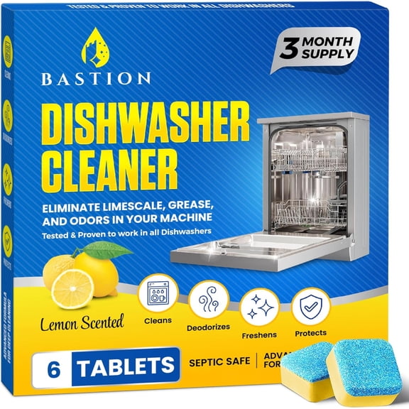 Dishwasher Cleaner Tablets, Lemon Scent, 3-Month Supply (6 Pods), Powerful Cleaning & Odor Removal, Descaling Tablets