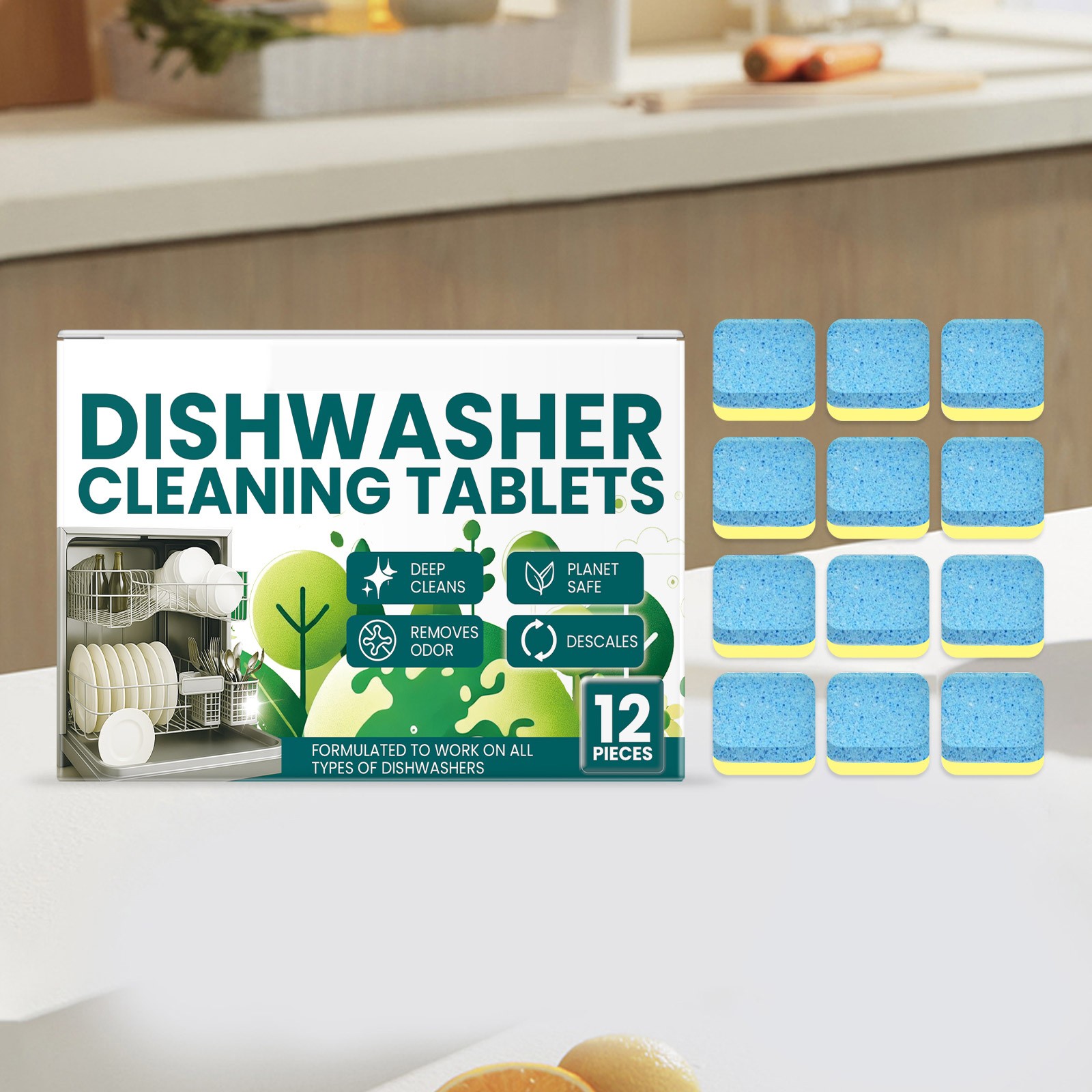 Dishwasher Cleaner Tablets, Powerful Descaling and Deep Cleaning, Removes Stubborn Grease & Odors, Safe for All Dishwashers, Fast & Efficient Cleaning, Dishwasher Detergent