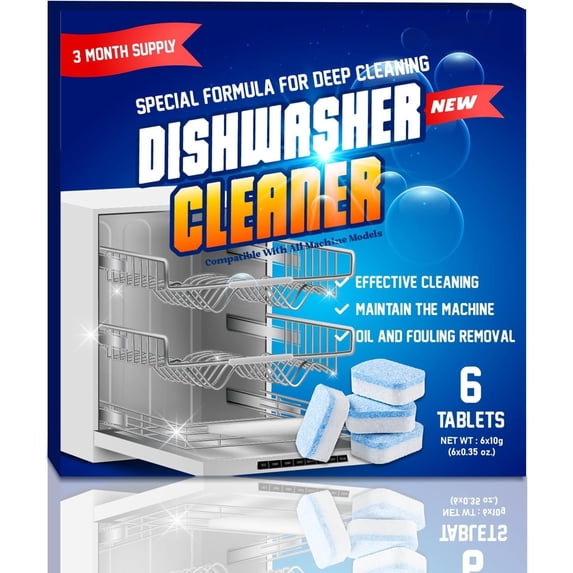 Dishwasher Cleaner and Deodorizer Tablet - 6 Tablets Deep Cleaning Descaler for Dishwasher Machine - Remove Limescale