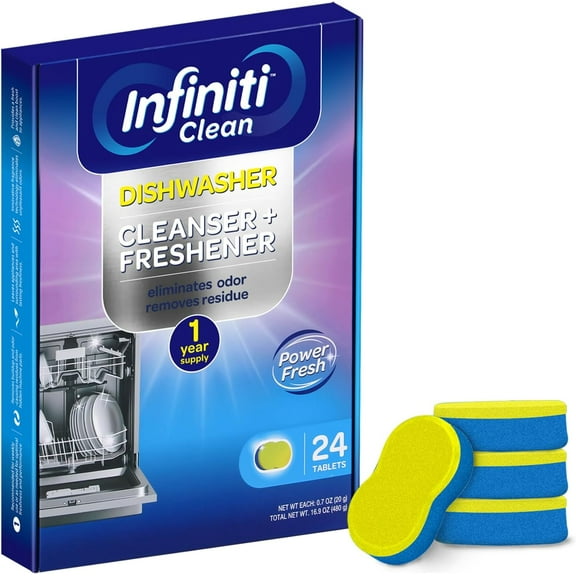 Dishwasher Cleaner and Deodorizer Tablets - Deep Clean Tablets, Septic Safe, Natural Limescale Remover Compatible with All Models (24 Pack)