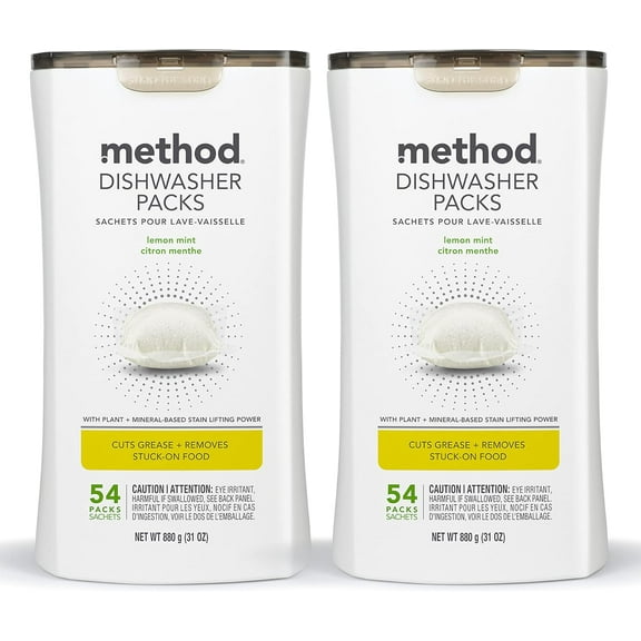 Dishwasher Detergent Packs, Lemon Mint, Dishwashing Rinse Aid to Lift Tough Grease and Stains, 54 Dishwasher Tabs per Package, (Pack of 2)