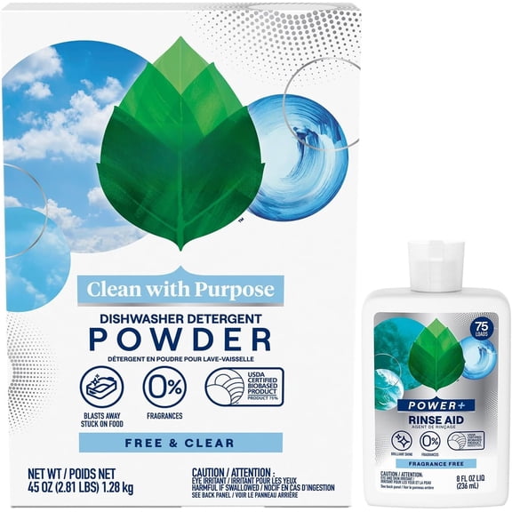 Dishwasher Detergent + Rinse Aid, Free and Clear, Biodegradable, -Based & -Free, Septic Safe