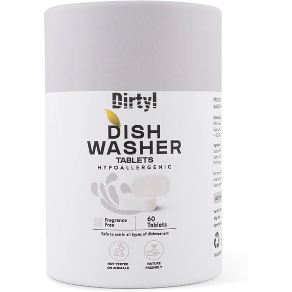 Dishwasher Detergent Tablets, 60 Count, for Sparkling Dishes. Unscented & Hypoallergenic. Rinses Clean, Cuts Grease, Limescale & Odor. Soap & Plastic Residue Free, Dishwashing Cleaner Pods.