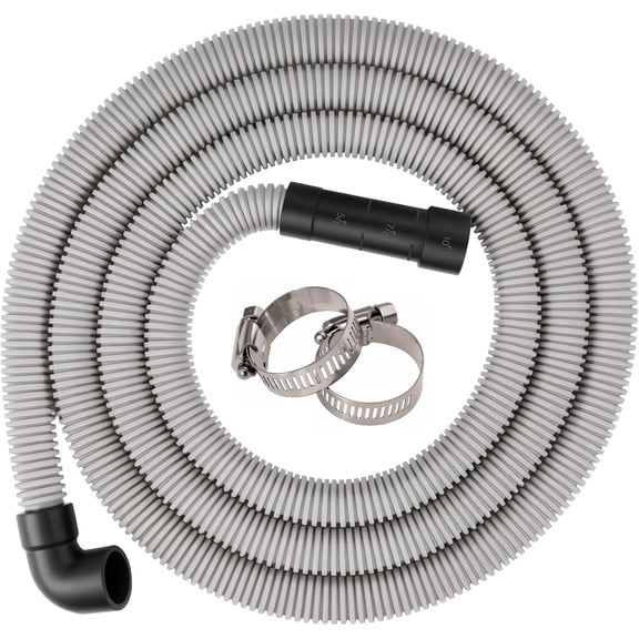 Dishwasher Drain Hose, 1Plusselect 8FT Universal Replacement Discharge Dishwasher Extension Fit 5/8 Inch, 7/8 Inch or 1 Inch OD Drain Outlet 90 Degree Rubber Elbow for Dishwasher & Other Applications