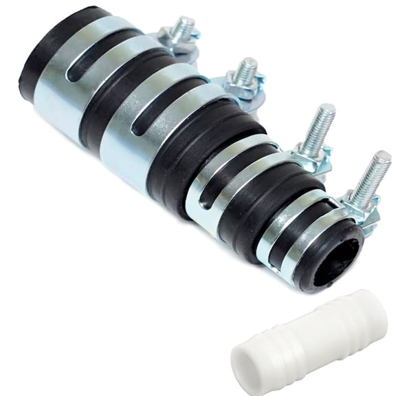 Dishwasher Drain Line Adapter for Garbage Disposal Hookup Featuring Rubber Body and Four Spring Clamps for Leak Resistance