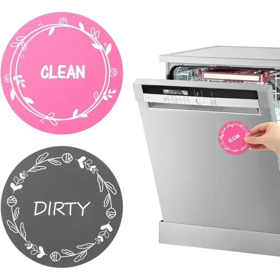 Dishwasher Magnet Clean Dirty Sign, 2pcs Dishes Clean Dirty Magnet Sign Non Scratching Clean/Dirty Dishwasher Sign for Kitchen (rose pink, grey)