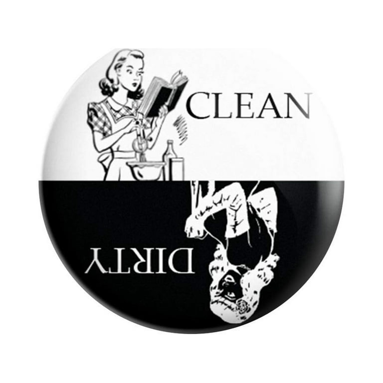 Dishwasher Magnet Clean Dirty Sign - 3 Inch Round Black & White  Refrigerator Magnets - Funny Housewarming Gifts by Flexible Magnets