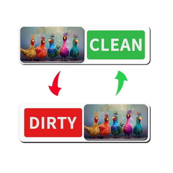 Dishwasher Magnet Clean Dirty Sign - Decorative Farmhouse Rooster & Chicken Design - Sliding Magnetic Kitchen Indicator with Non-Scratch Magnet & Adhesive Stickers - Rustic Home Decor