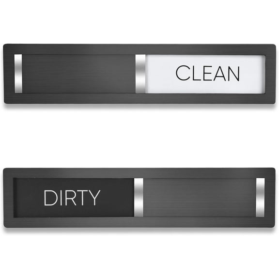 Dishwasher Magnet Clean Dirty Sign, Grade 304 Stainless Steel, Non-Scratch/Easy to Read & Slide/Strong Clean Dirty Magnet for Dishwasher, Extra Adhesive Tapes Included(Black)
