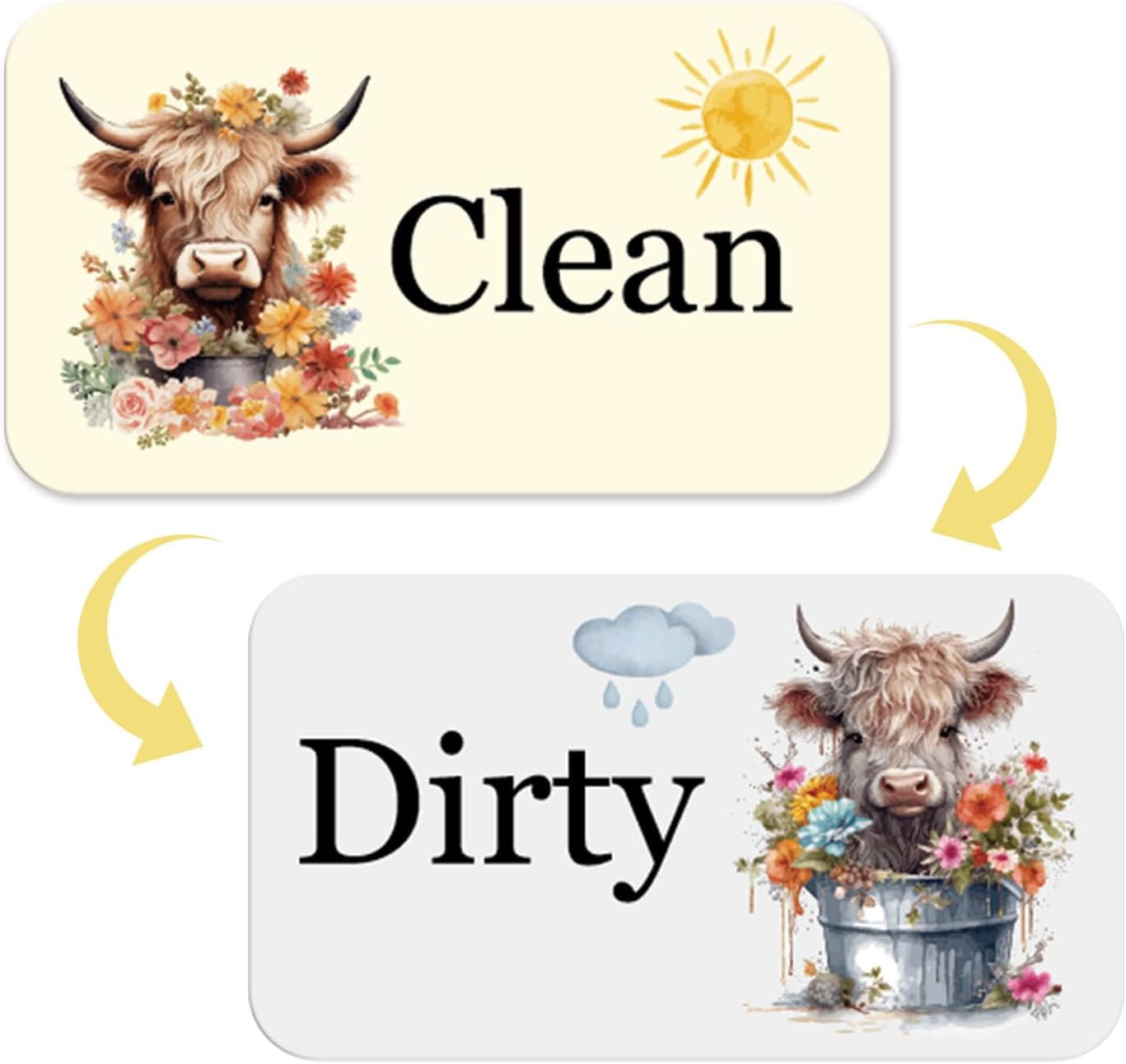 Dishwasher Magnet Clean Dirty Sign - Highland Cow Dish Washer Magnets ...