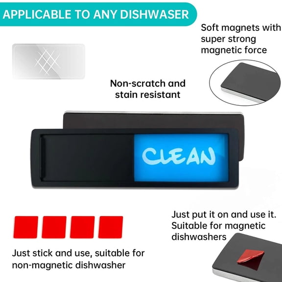 Dishwasher Magnet Clean Dirty Sign Indicator Magnetic Plate for Kitchen Reversible Non-Scratching Status Board, Black and Blue-Grey Color Design, 1pc Sign #720 Multi-color