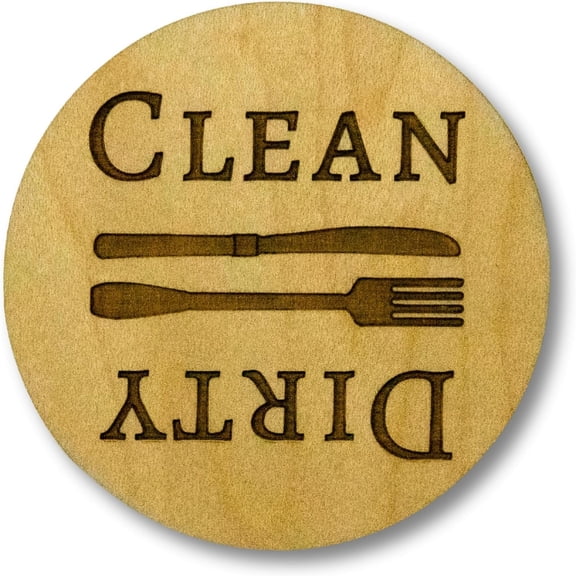 Dishwasher Magnet Clean Dirty Sign Maple Wood Non Scratching Easily Rotate - Clean and Dirty Dishwasher Magnet Sign for Dish Washer - Apartment Essentials New Home Move in Gift - 2.5 Inches