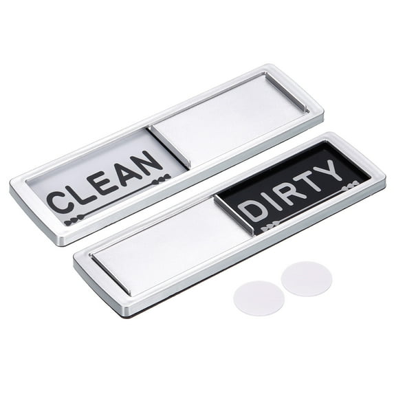 Dishwasher Magnet Clean Dirty Sign Silver Heart Shape Framed Rectangle Magnetic