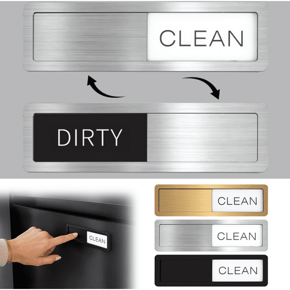 Dishwasher Magnet Clean Dirty Sign, Stainless Steel Magnetic Clean Dirty Dishwasher Sign,Matte Brushed Surface Cleaning/Dirt Indicator with Strong Magnet, Home Kitchen Organizer (Silver)
