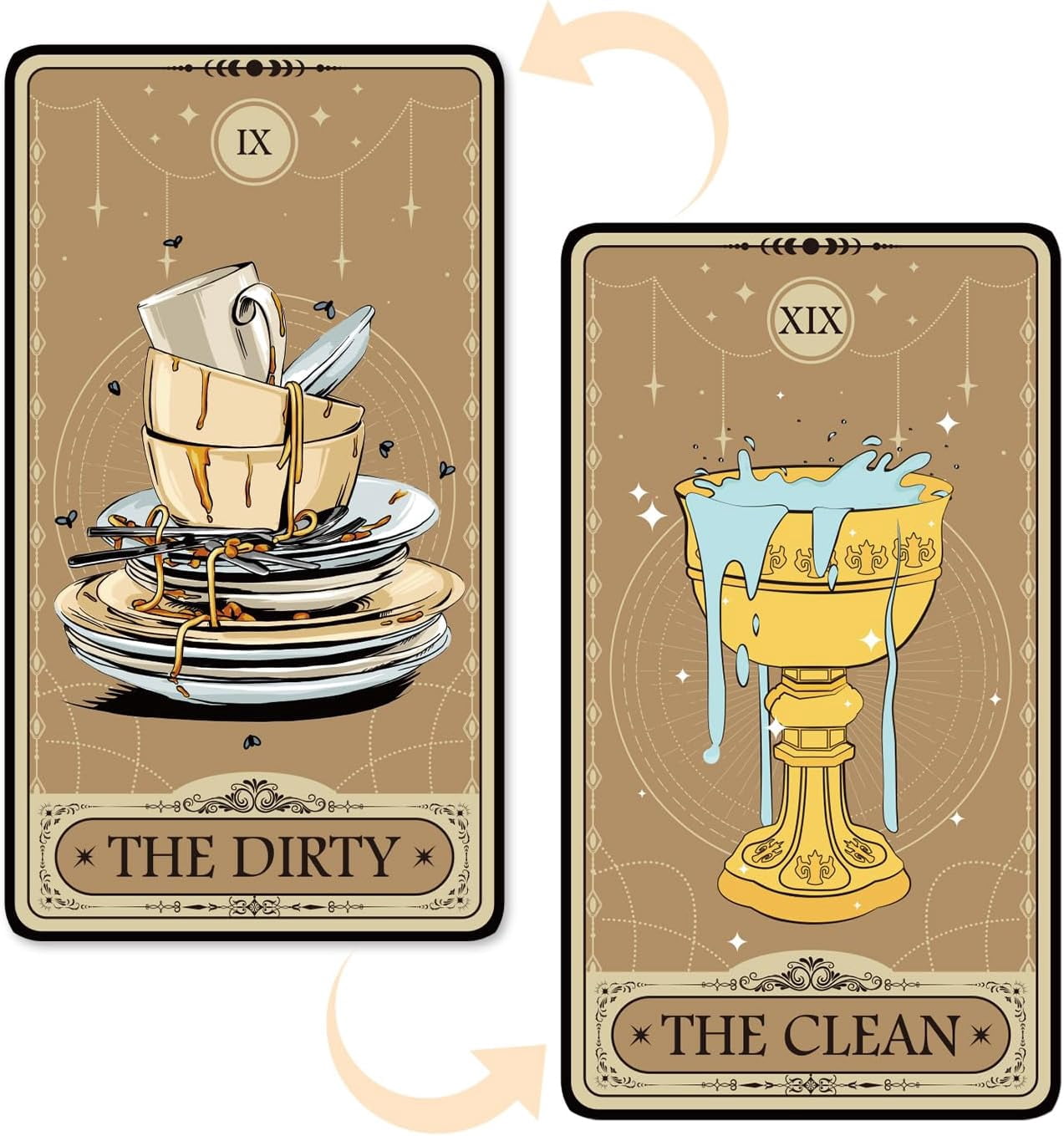 Dishwasher Magnet Clean Dirty Sign - Tarot Cards Dish Washer Magnet Gothic Double Sided Clean Dirty Magnets for Dishwasher Magnetic Flip Indicator for Home Kitchen Refrigerator Decor