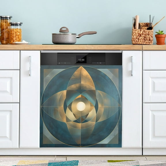 Dishwasher Magnet Cover Magnetic Fridge Door Cover Home Kitchen Decor Abstract Clear Cerulean Geometric 23"x 26"