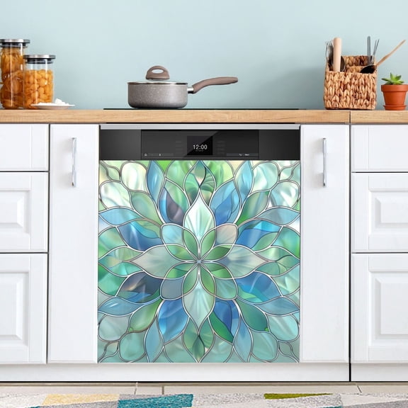 Dishwasher Magnet Cover Magnetic Fridge Door Cover Home Kitchen Decor Abstract Floral Stained Glass 23"x 26"