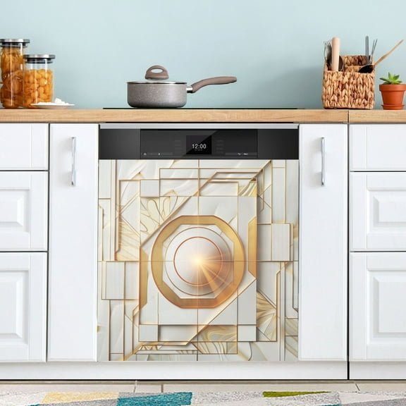 Dishwasher Magnet Cover Magnetic Fridge Door Cover Home Kitchen Decor Abstract White Geometric 23"x 26"